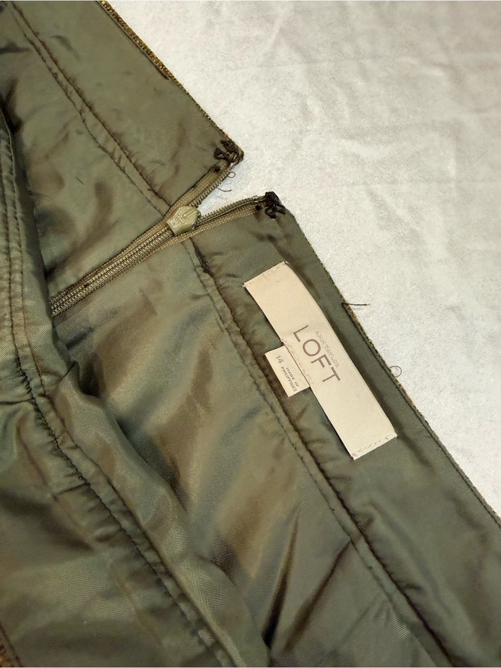 LOFT Olive Green Tweed Mini Skirt - Picture 7 of 7